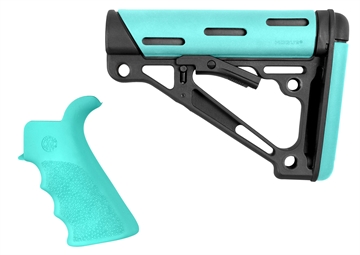 Picture of Hogue OverMolded 2-Piece Kit Collapsible Aqua OverMolded Rubber Black & Aqua Rubber Grip for AR15, M16 with Mil-Spec Tube (Tube Not Included) 13456