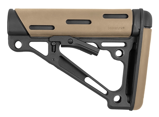 Picture of Hogue OverMolded Collapsible Buttstock made of Synthetic Material with Black Finish & Flat Dark Earth OverMolded Rubber for AR-15, M16, M4 with Mil-Spec Buffer Tube (Tube Not Included) 15340