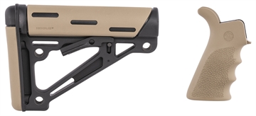 Picture of Hogue OverMolded Collapsible Buttstock Black Synthetic Flat Dark Earth OverMolded Rubber & Flat Dark Earth Rubber Finger Grooved Grip for AR-15, M16 with Commercial Tube (Tube Not Included) 15355