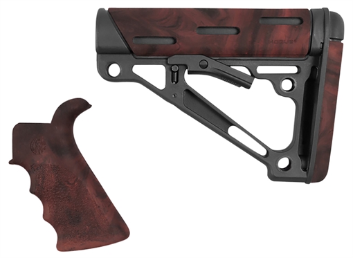 Picture of Hogue OverMolded Collapsible Buttstock Black Synthetic Red Lava OverMolded Rubber & Red Lava Rubber Finger Grooved Grip for AR-15, M16 with Mil-Spec Buffer Tube (Tube Not Included) 15456