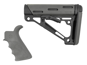 Picture of Hogue OverMolded Collapsible Buttstock Black Synthetic & Slate Gray OverMolded Rubber Stock Slate Gray Rubber Finger Grooved Grip for AR-15, M16 with Mil-Spec Buffer Tube (Tube Not Included) 15556