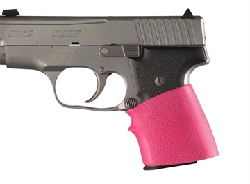Picture of Hogue HandAll Jr. Grip Sleeve Small Size made of Rubber with Textured Pink Finish & Finger Groove for Most 22, 25 & 38 Pistols 18007
