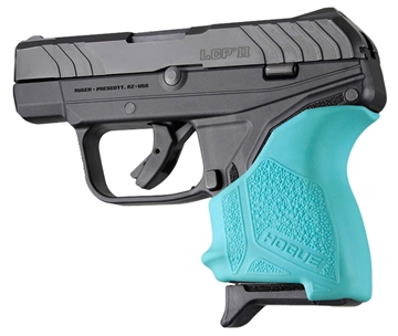 Picture of Hogue HandAll Beavertail Grip Sleeve made of Rubber with Textured Aqua Blue Finish for Ruger LCP II 18124
