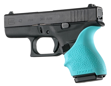 Picture of Hogue HandAll Beavertail Grip Sleeve Compatible w/Glock 42/43 Textured Aqua Blue Rubber 18204