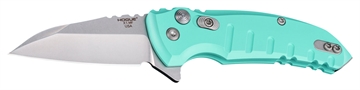 Picture of Hogue X1 MicroFlip 2.75" Folding Wharncliffe Plain Tumble Polish 154CM SS Blade/Aquamarine Anodized Aluminum Handle Includes Pocket Clip 24163
