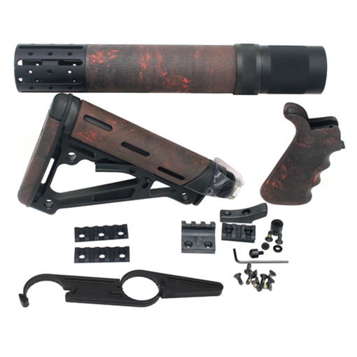 Picture of Hogue AR-15/M-16 Kit Overmolded Grip/Forend/Collapsible Buttstock Red Lava 15478