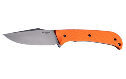 Picture of Hogue Extrak, Fixed Blade Knife, CPM MagnaCut Steel, Plain Edge, 3.3" Clip Point Blade, Stone Tumbled Finish, Orange G-10 Handle, Silver Blade, Includes Sheath 35860