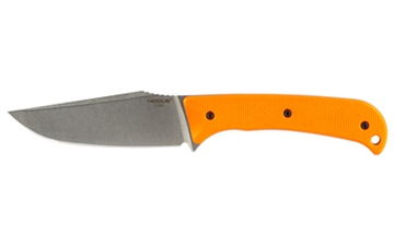 Picture of Hogue Extrak XL, Fixed Blade Knife, CPM MagnaCut Steel, Plain Edge, 3.9" Clip Point Blade, Stone Tumbled Finish, Orange G-10 Handle, Silver Blade, Includes Sheath 35850