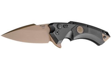 Picture of Hogue X5, SIG Emperor Scorpion, Folding Knife, CPM-154, Plain Edge, Spear Point Blade with Flipper, 3.5", Flat Dark Earth PVD Blade Finish, Black Anodized Aluminum Frame with Black G10 Inserts 36570