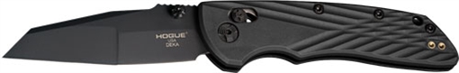Picture of Hogue Deka 3.25" Folding Wharncliffe Plain Black Cerakote CPM MagnaCut SS Blade, Black Crosshatch Textured GRN Handle, Includes Pocket Clip 24366
