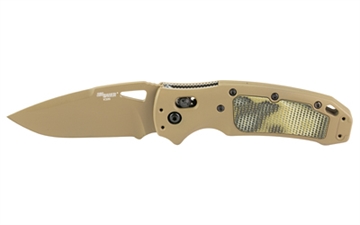 Picture of Hogue K320 AXG, Sig Sauer P320 Firearm Match, Folding Knife, CPM-S30V, Cerakote Finish, Flat Dark Earth, Plain Drop Point Edge, 3.5" Blade, Flat Dark Earth Aluminum Grips with G-Mascus Green G10 Inserts 36375