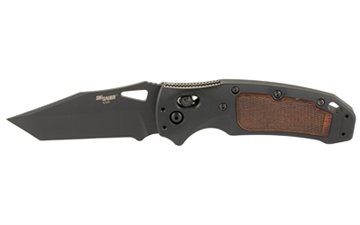 Picture of Hogue SIG K320 AXG Classic, Folding Knife, Cerakote Finish, Black, Tanto Point, 3.5" Blade Length, CPM-S30V Blade Steel, Plain Edge, ABLE Lock, Heritage Walnut Inserts with Checkered Texture 36367