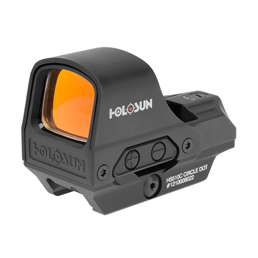 Picture of Holosun Technologies Open Reflex, 2MOA Dot or 2MOA Dot with 65MOA Circle, Solar with Internal Battery, Quick Release Mount, AR Riser, Protective Hood, Black Finish HS510C