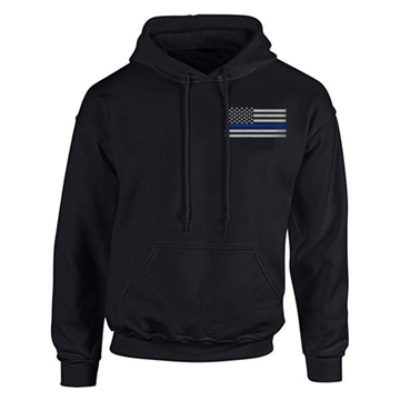 Picture of Thin Blue Line Hoodie - Thin Blue Line American Flag TBL-H-SMALL-LOGO-BLACK-XL