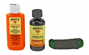 Picture of Hoppe's 1-2-3 Done! Cleaning Kit, 223/556/22 Cal Rifle, Clam Pack, Includes BoreSnake, Solvent, and Oil 110556