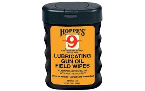 Picture of Hoppe's Lubricating Gun Oil Field Wipes, Fifty 3" x 5" Towelettes, Plastic Container 1631