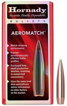 Picture of Hornady AEROMATCH, .224 Diameter, 22 Caliber, 77 Grain, AEROMATCH Hollow Point Boat Tail, 100 Count 22777