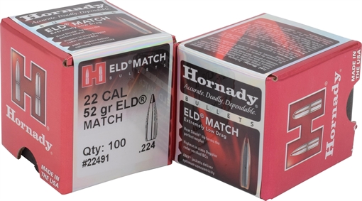 Picture of Hornady ELD Match 22 Cal .224 52 gr Extremely Low Drag Match 100 Per Box/ 40 Case 22491