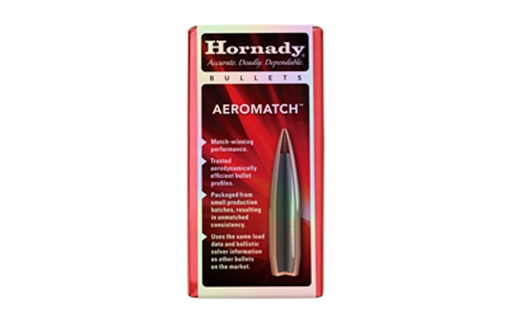 Picture of Hornady AEROMATCH, .224 Diameter, 22 Caliber, 69 Grain, AEROMATCH Hollow Point Boat Tail, 100 Count 22771