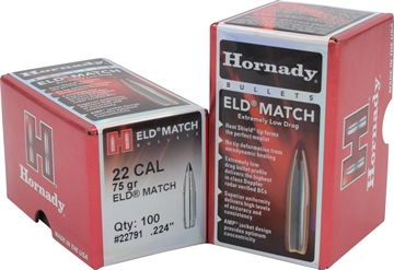 Picture of Hornady ELD Match 22 Cal .224 75 gr Extremely Low Drag Match 100 Per Box/ 25 Case 22791