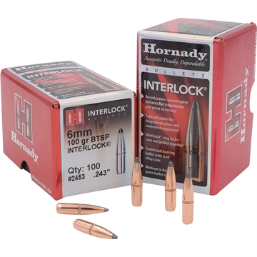 Picture of Hornady InterLock 6mm .243 100 gr Boat Tail Spire Point 100 Per Box/ 25 Case 2453