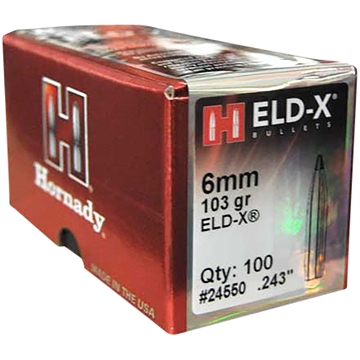 Picture of Hornady ELD-X 6mm .243 103 gr Extremely Low Drag eXpanding 100 Per Box/ 25 Case 24550
