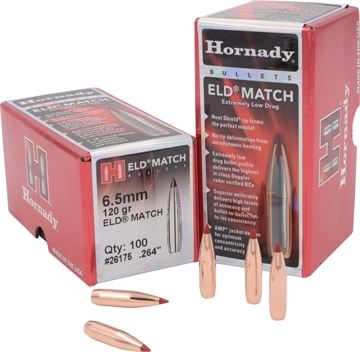 Picture of Hornady ELD Match 6.5mm .264 120 gr Extremely Low Drag Match 100 Per Box/ 25 Case 26175