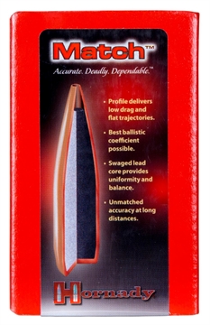 Picture of Hornady Match 30 Cal .308 155 gr Hollow Point Boat Tail Match 100 Per Box/ 15 Case 3039