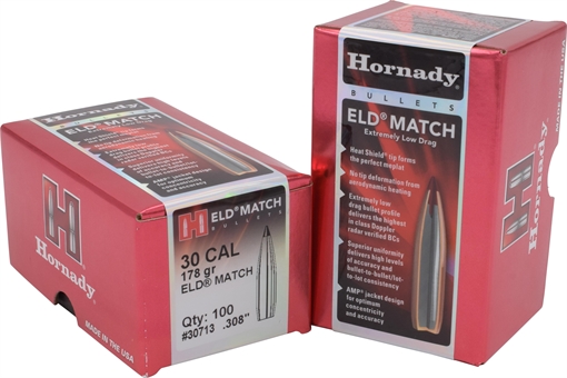 Picture of Hornady ELD Match 30 Cal .308 178 gr Extremely Low Drag Match 100 Per Box/ 15 Case 30713