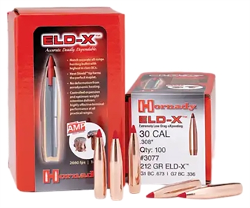 Picture of Hornady ELD-X 30 Cal .308 212 gr Extremely Low Drag eXpanding 100 Per Box/ 15 Case 3077