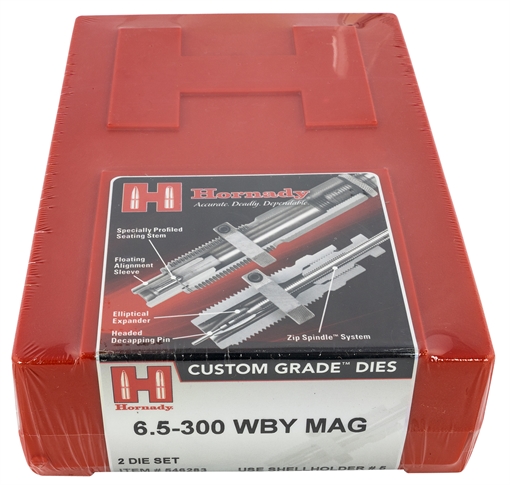 Picture of Hornady Custom Grade Series IV 2 Die Set for 6.5 300 Wthby Mag Includes Sizing Seater 546283