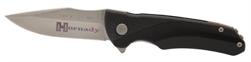 Picture of Hornady Folding Plain Satin w Laser Engraved Logo 420HC SS Blade Black GFN Handle Includes Pocket Clip 99143