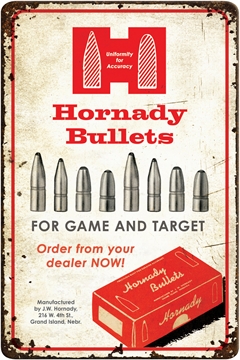 Picture of Hornady Bullets Tin Sign Rustic Red White Aluminum 12" x 18" 99145