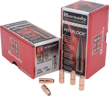 Picture of Hornady INTERLOCK 30 CALIBER (0.308'') 150GR ROUND NOSE 100/BOX 3035