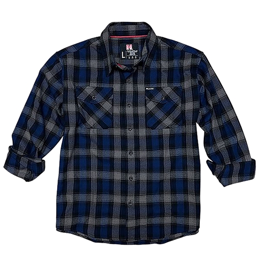 Picture of Hornady Gear Flannel Shirt 3XL Navy/Black/Gray, Cotton/Polyester, Relaxed Fit Button Up 32206