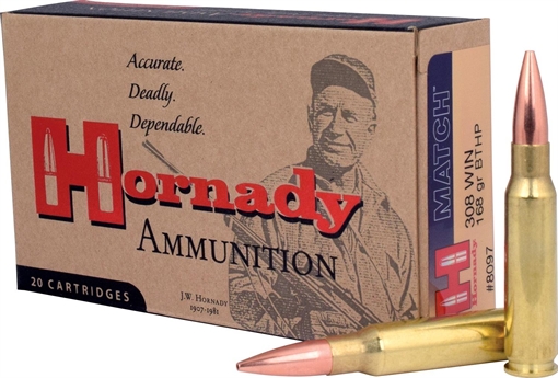 Picture of Hornady Match Rifle Ammunition .308 Win 168 gr BTHP MATCH 50 rd 80972