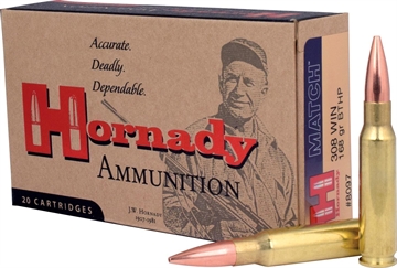 Picture of Hornady Match Rifle Ammunition .308 Win 168 gr BTHP MATCH 50 rd 80972