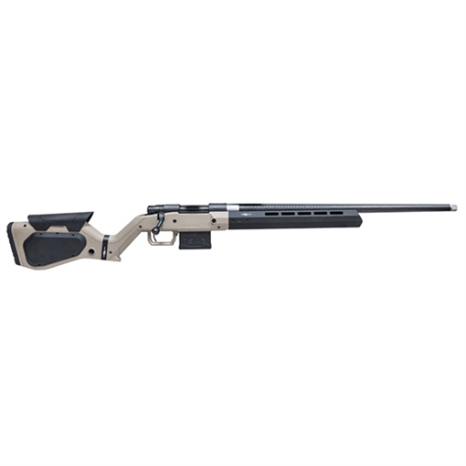 Picture of Howa M1500 Hera 6.5 Creedmoor 5+1 24" Carbon Fiber Threaded Barrel, Black Rec, Tan & Black Hera H7 Chassis Stock HHERA65CCFTAN
