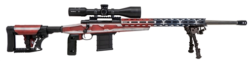 Picture of Howa USA 1500, Bolt Action Rifle, 308 Winchester, 24" Heavy Threaded Barrel, Red/White/Blue Finish, APC Chassis, Right Hand, 10 Rounds, Includes 3 Mags, 2 Grips, and Bipod HCRA73107USKMDT