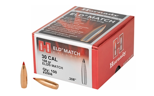 Picture of Hornady ELD Match 30 Cal .308 168 gr Extremely Low Drag Match 100 Per Box/ 15 Case 30506