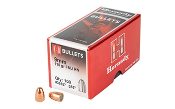 Picture of Hornady FMJ Handgun 9mm .355 115 gr Full Metal Jacket Round Nose 100 Per Box/ 25 Case 35557