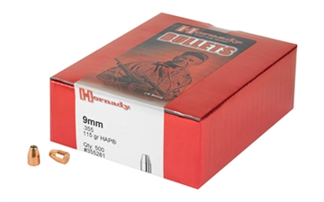 Picture of Hornady HAP 9MM CALIBER (0.355'') 115GR JACKETED HOLLOW POINT 500/BOX 355281