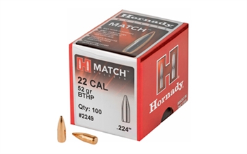 Picture of Hornady Match 22 Cal .224 52 gr Hollow Point Boat Tail Match 100 Per Box/ 40 Case 2249