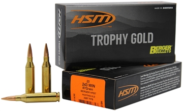 Picture of HSM Trophy Gold Extended Range 243 Win 87 gr Berger Hybrid Tactical Open Tip Match 20 Per Box/ 25 Case 24387VLD