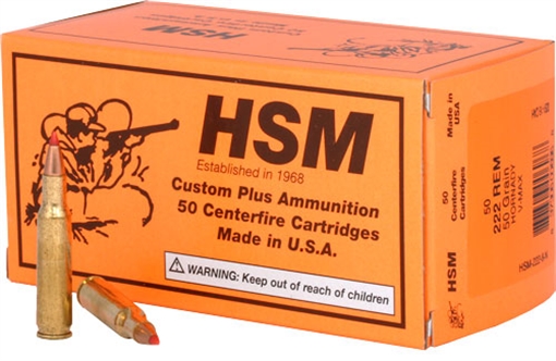 Picture of HSM AMMUNITION 222 REM 50GR V-MAX 20RD 25BX/CS 222-8-N-20