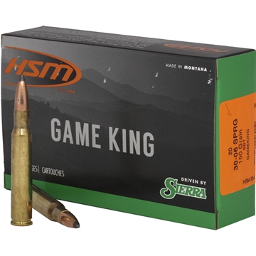 Picture of HSM HSM Game King Rifle Ammunition 30-06 SPGF Sierra Spitzer BT 150 gr. 20 rd. HSM-30-06-39-N