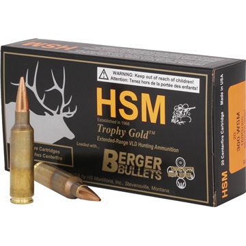 Picture of HSM Trophy Gold Extended Range 300 WSM 168 gr Berger Hunting VLD Match 20 Per Box/ 25 Case 300WSM168VLD