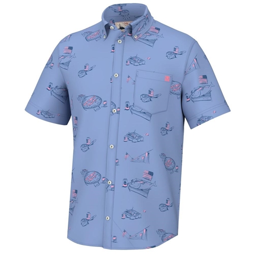 Picture of Huk Americookin Kona Short Sleeve Shirt Quiet Harbor S H1500198-445-S