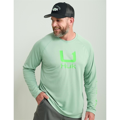 Picture of Huk Icon Crew Long Sleeve Shirt Fog Green L H1200573-315-L