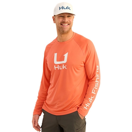 Picture of Huk Icon Crew Long Sleeve Shirt Fresh Salmon L H1200573-821-L